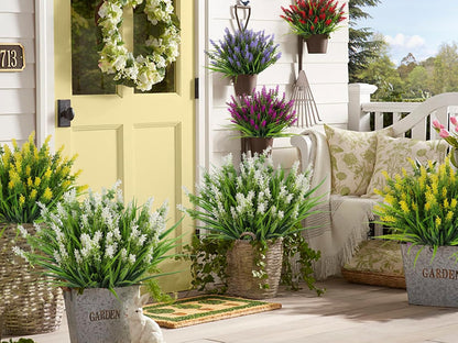 12Pcs Artificial Fall Mum Flower Plant Outdoors Faux Plastic Shrub