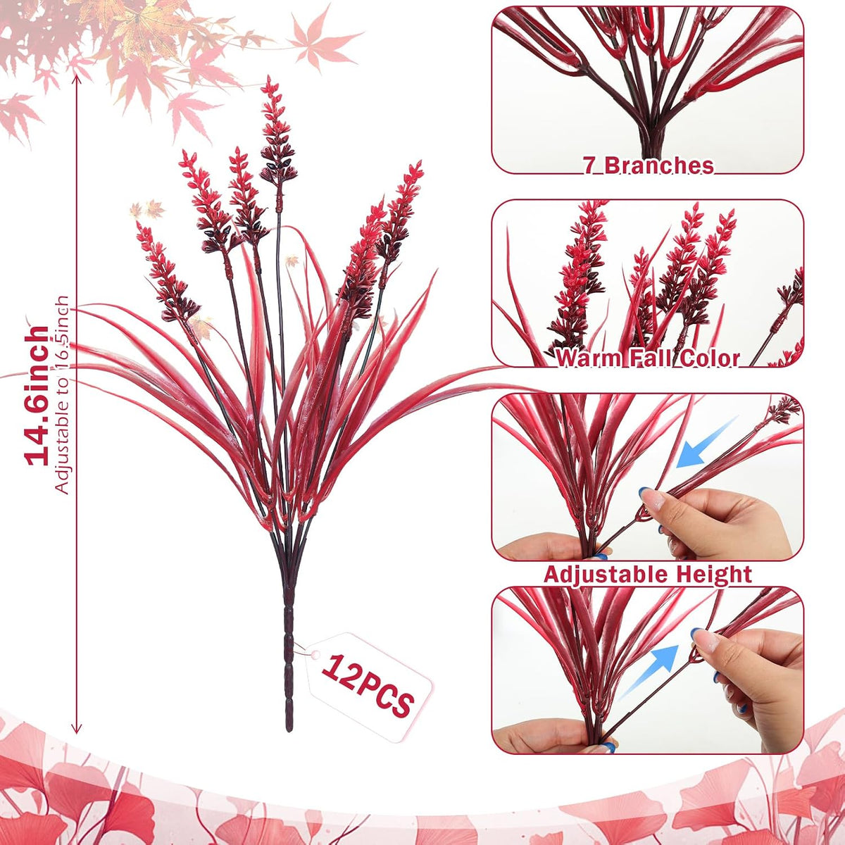 12Pcs Artificial Fall Mum Flower Plant Outdoors Faux Plastic Shrub