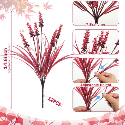 12Pcs Artificial Fall Mum Flower Plant Outdoors Faux Plastic Shrub