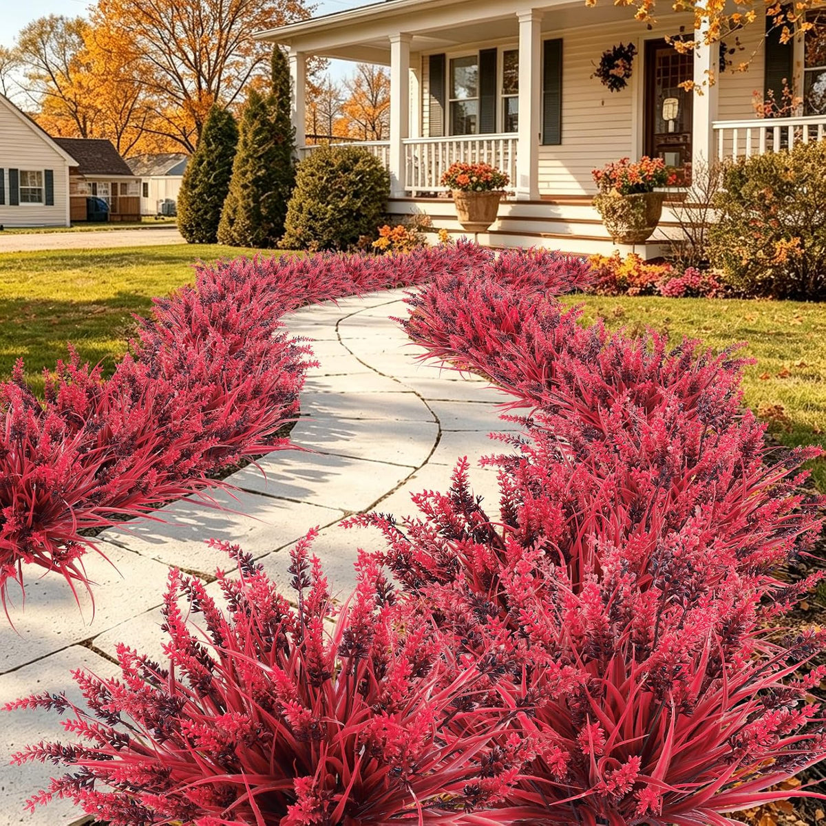 12Pcs Artificial Fall Mum Flower Plant Outdoors Faux Plastic Shrub