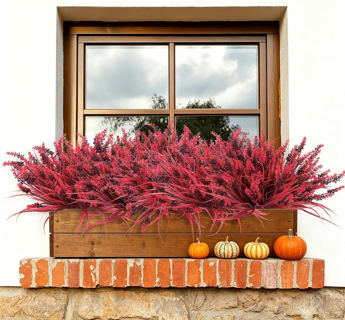 12Pcs Artificial Fall Mum Flower Plant Outdoors Faux Plastic Shrub