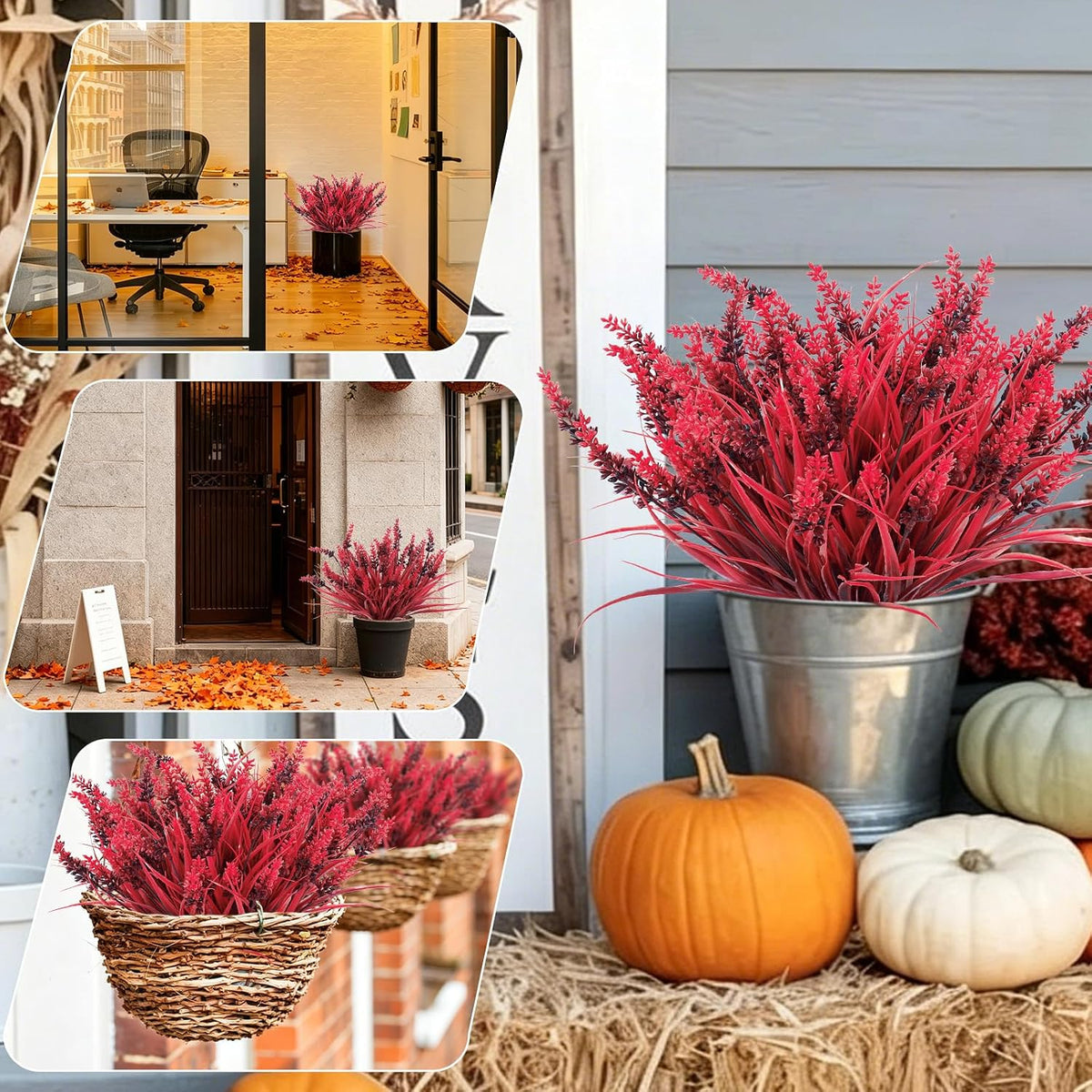 12Pcs Artificial Fall Mum Flower Plant Outdoors Faux Plastic Shrub