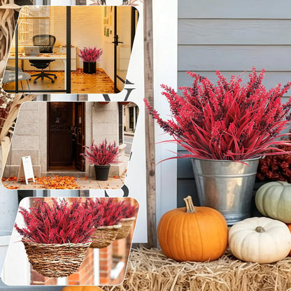 12Pcs Artificial Fall Mum Flower Plant Outdoors Faux Plastic Shrub