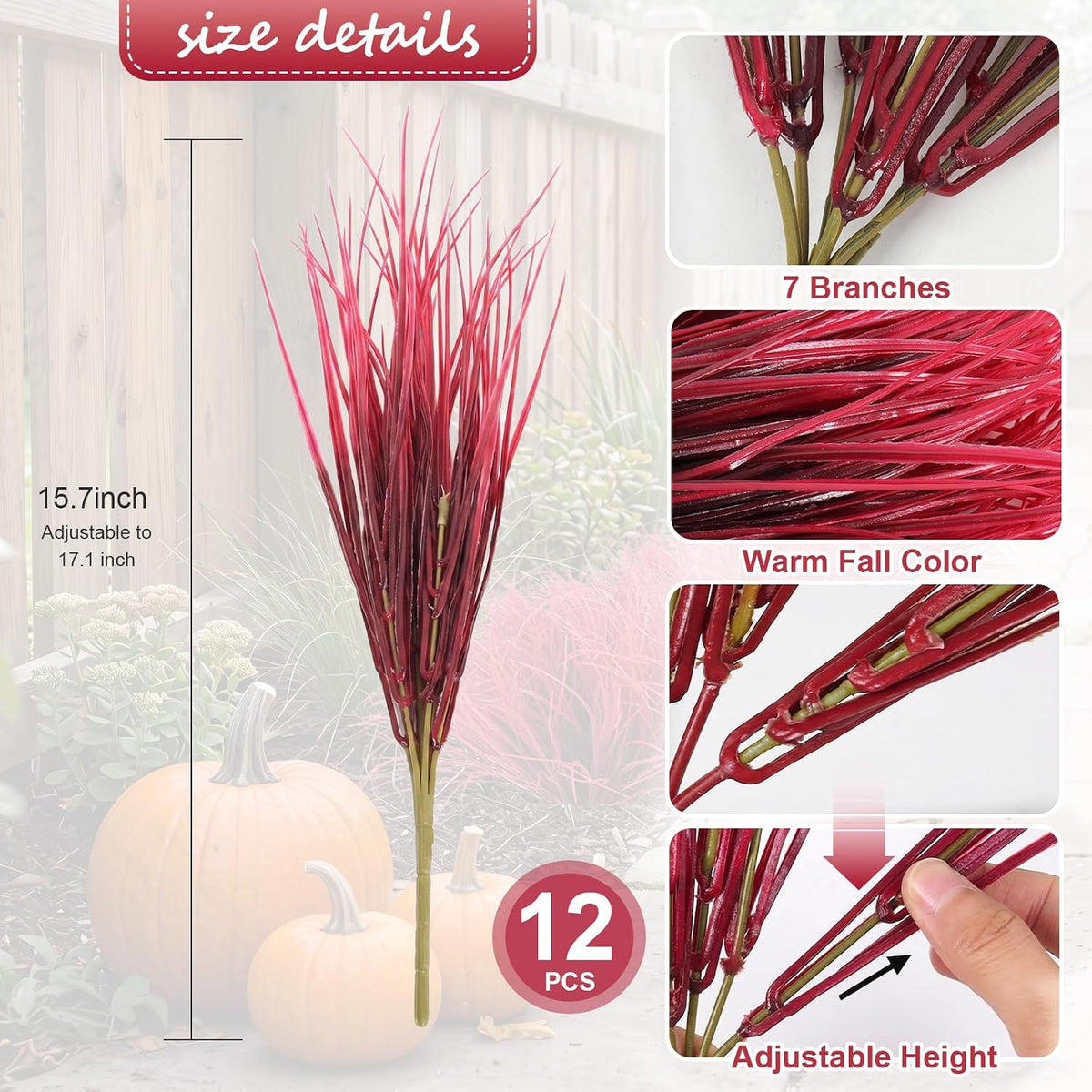 12Pcs Artificial Fall Mum Flower Plant Outdoors Faux Plastic Shrub