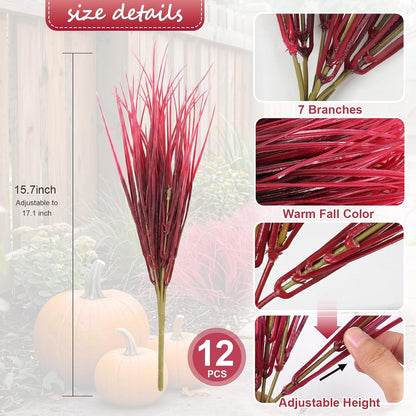 12Pcs Artificial Fall Mum Flower Plant Outdoors Faux Plastic Shrub
