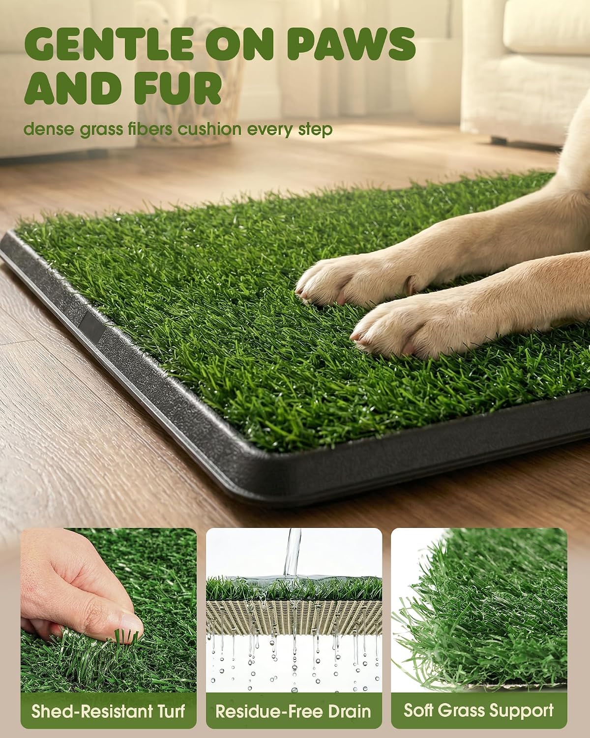 Grass Pad for Dogs Potty, 3-Layer Reusable, Washable, 30 x 20 in