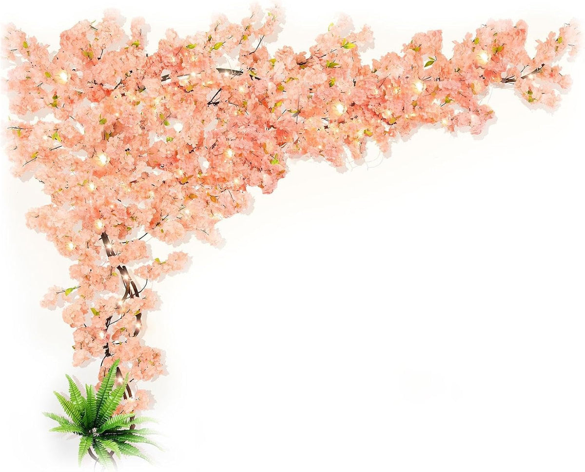 3 Ft 30 Flowers Artificial Cherry Blossoms Trees-Fake Flower Background Wall with Simulated Peach Branch and Rattan Design,Cherry Blossoms Vines-for Indoor Ceiling Air Conditioning Pipe Ornamental