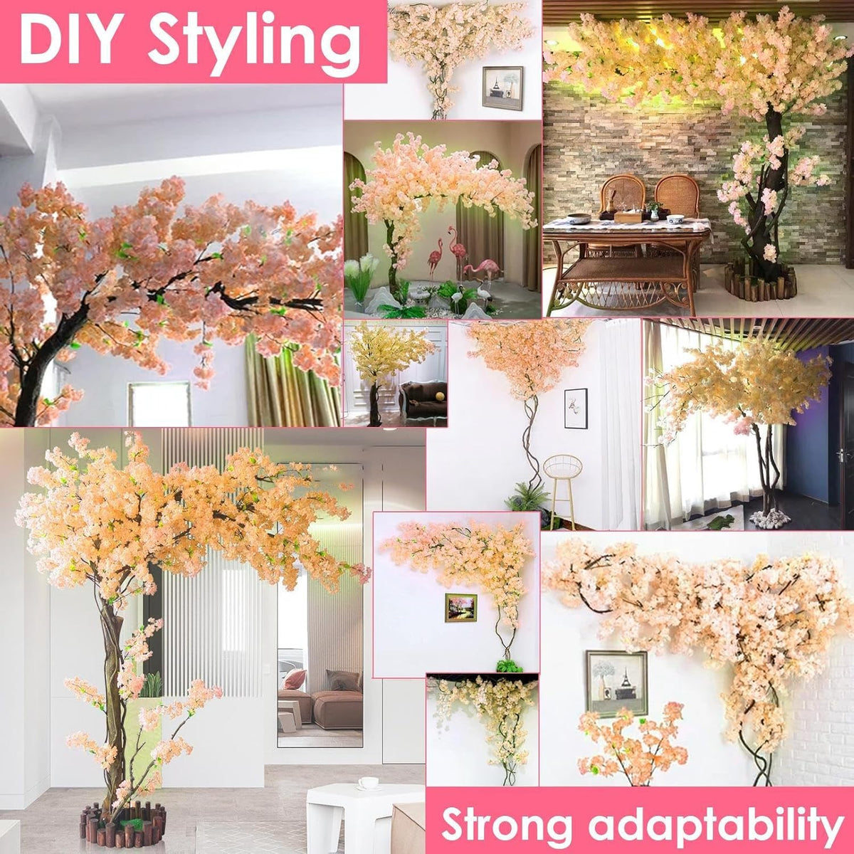 3 Ft 30 Flowers Artificial Cherry Blossoms Trees-Fake Flower Background Wall with Simulated Peach Branch and Rattan Design,Cherry Blossoms Vines-for Indoor Ceiling Air Conditioning Pipe Ornamental