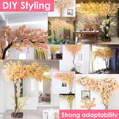 3 Ft 30 Flowers Artificial Cherry Blossoms Trees-Fake Flower Background Wall with Simulated Peach Branch and Rattan Design,Cherry Blossoms Vines-for Indoor Ceiling Air Conditioning Pipe Ornamental