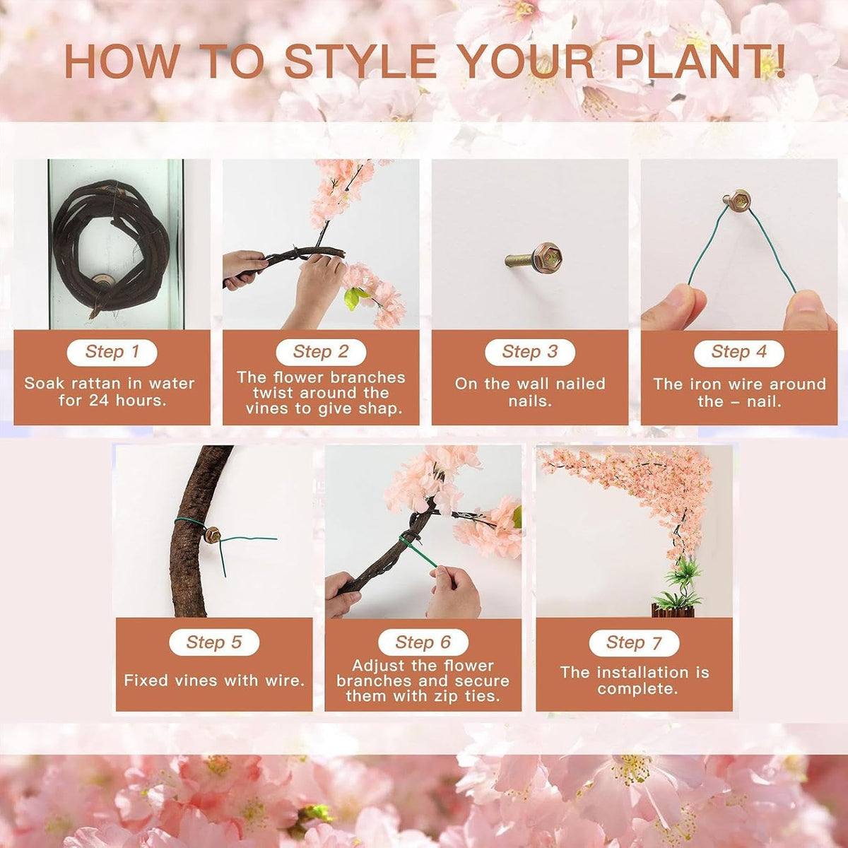 3 Ft 30 Flowers Artificial Cherry Blossoms Trees-Fake Flower Background Wall with Simulated Peach Branch and Rattan Design,Cherry Blossoms Vines-for Indoor Ceiling Air Conditioning Pipe Ornamental