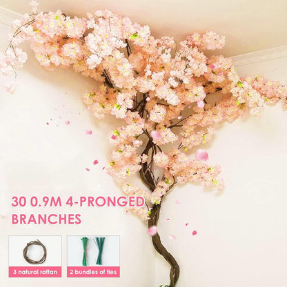 3 Ft 30 Flowers Artificial Cherry Blossoms Trees-Fake Flower Background Wall with Simulated Peach Branch and Rattan Design,Cherry Blossoms Vines-for Indoor Ceiling Air Conditioning Pipe Ornamental