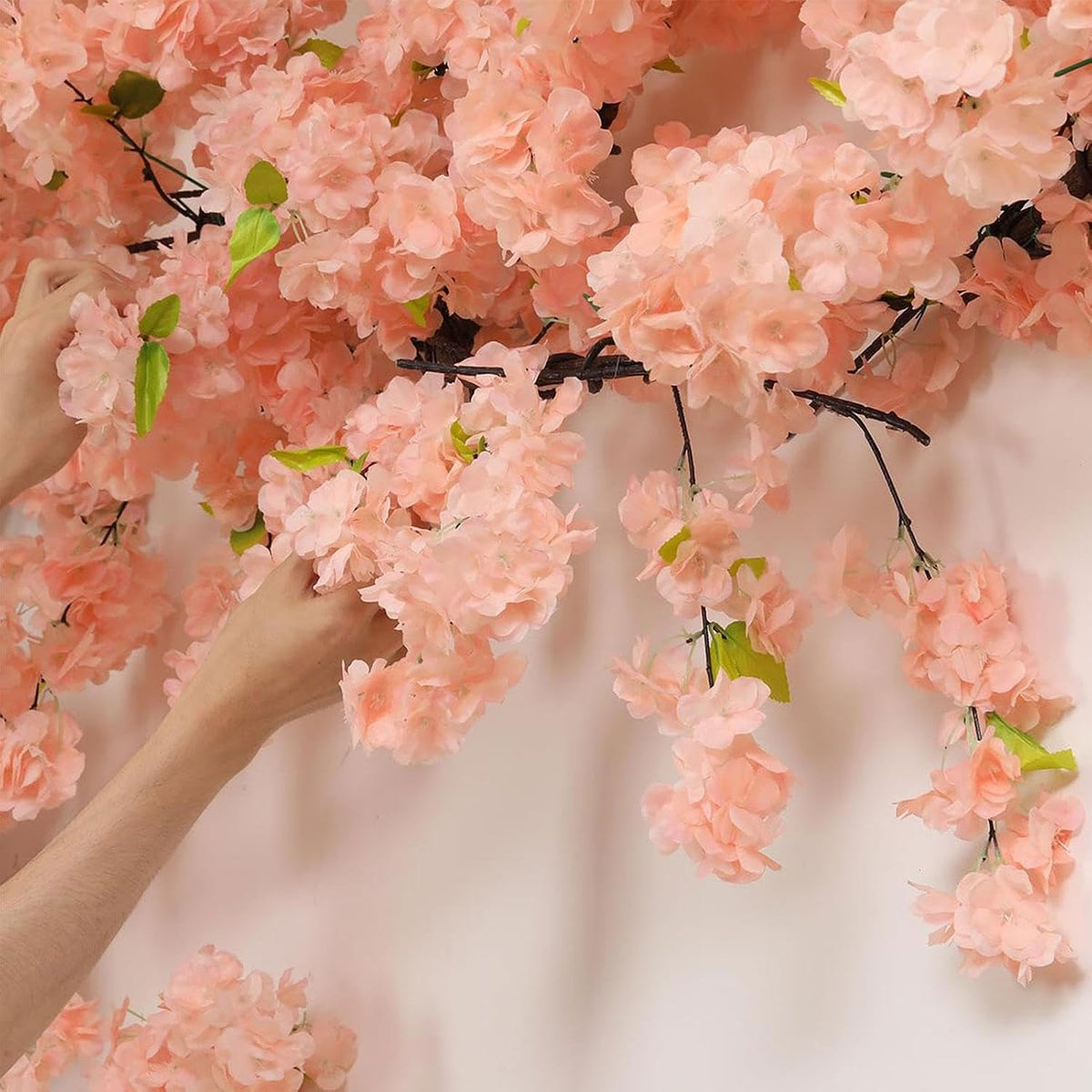 3 Ft 30 Flowers Artificial Cherry Blossoms Trees-Fake Flower Background Wall with Simulated Peach Branch and Rattan Design,Cherry Blossoms Vines-for Indoor Ceiling Air Conditioning Pipe Ornamental