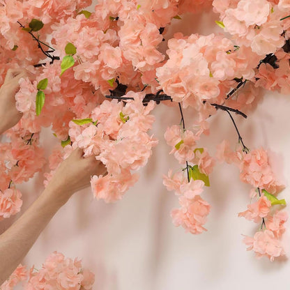 3 Ft 30 Flowers Artificial Cherry Blossoms Trees-Fake Flower Background Wall with Simulated Peach Branch and Rattan Design,Cherry Blossoms Vines-for Indoor Ceiling Air Conditioning Pipe Ornamental