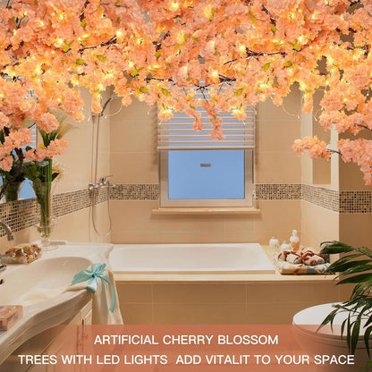 3 Ft 30 Flowers Artificial Cherry Blossoms Trees-Fake Flower Background Wall with Simulated Peach Branch and Rattan Design,Cherry Blossoms Vines-for Indoor Ceiling Air Conditioning Pipe Ornamental