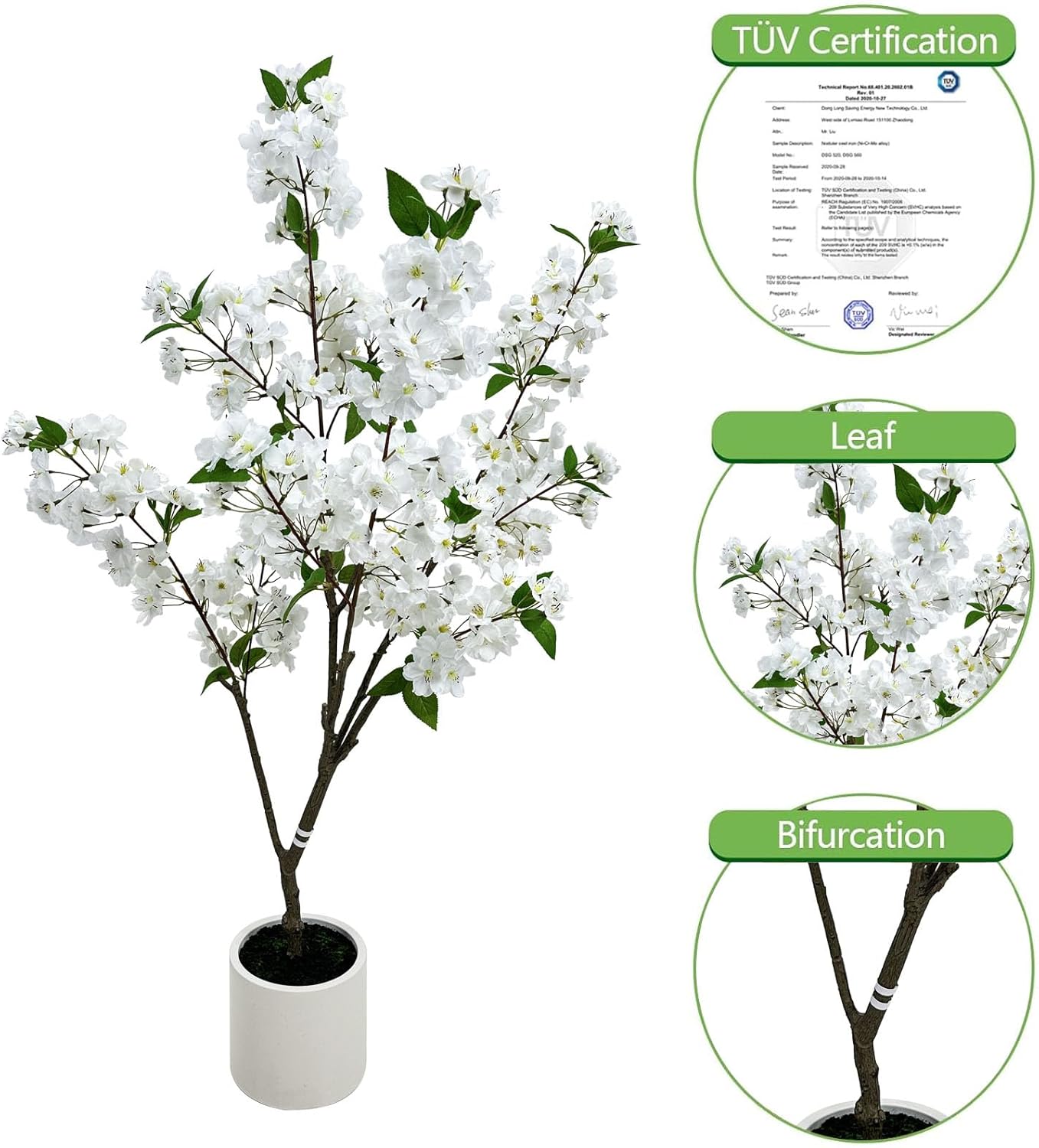 4FT Artificial Crabapple Blossom Tree with Planter - Realistic Faux Flowering Tree for Home Office Decor, White Blooms, Low Maintenance Indoor/Outdoor Plant (1, 4FT)