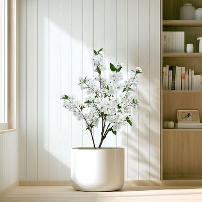 4FT Artificial Crabapple Blossom Tree with Planter - Realistic Faux Flowering Tree for Home Office Decor, White Blooms, Low Maintenance Indoor/Outdoor Plant (1, 4FT)