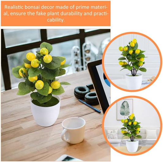 2Pcs Artificial Lemon Tree Potted Plant Decor Realistic Lemon Trees Fake Bonsai Adornments for Home Office Decoration, Kitchen Fake Plant