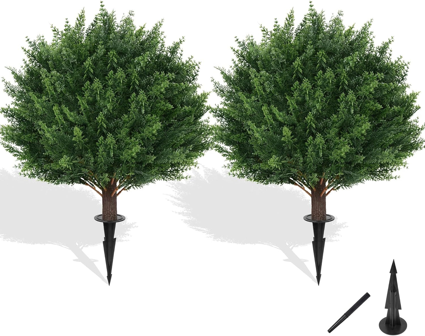 Grooy Fall 2 Pack 24 Inches Artificial Trees with Ground Spikes | Fake Camellia Bushes , Autumn Orange Flowers, UV-Resistant, PE Material, Garden Office Front Door Decor, Zero Maintenance