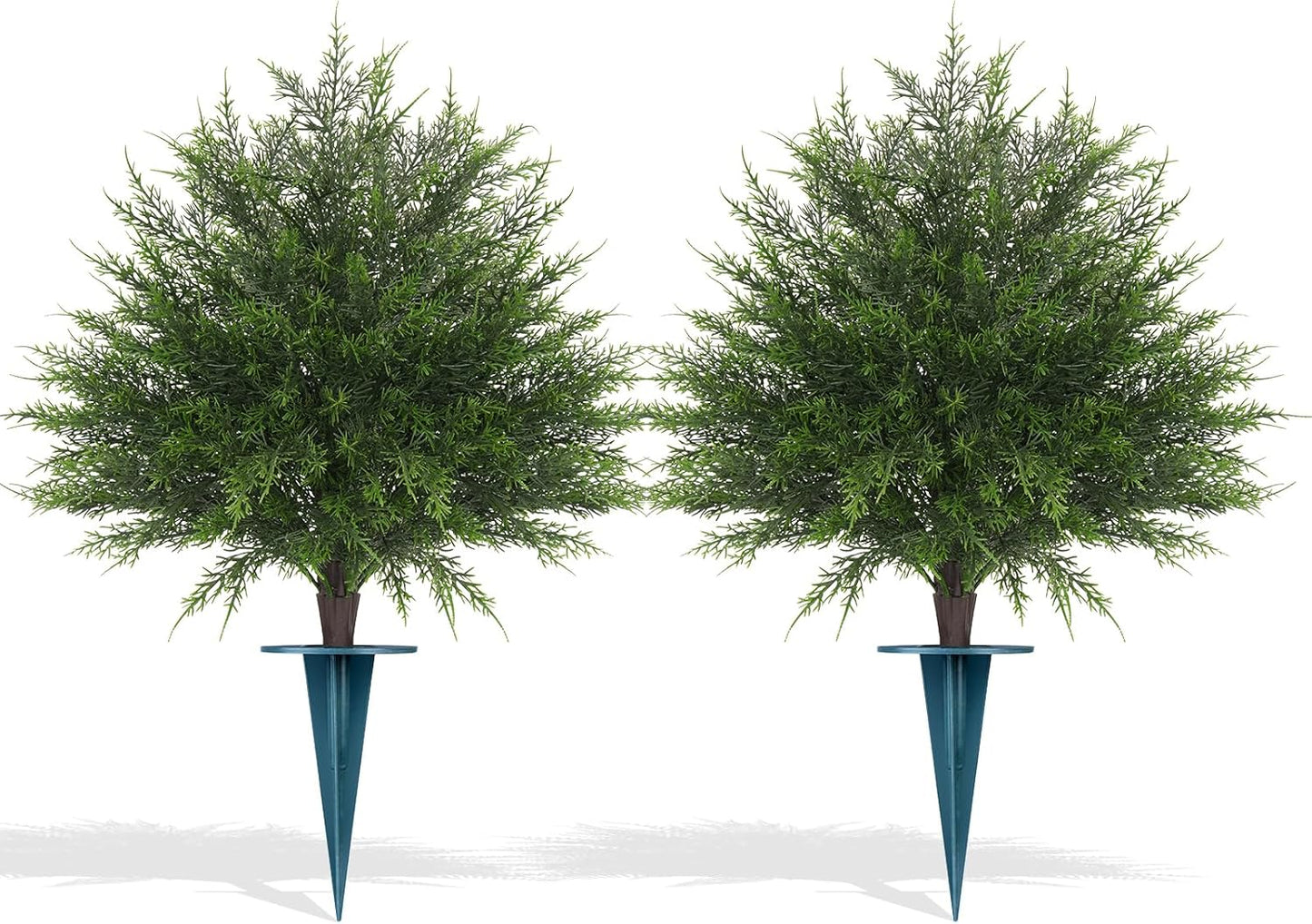 Grooy Fall 2 Pack 24 Inches Artificial Trees with Ground Spikes | Fake Camellia Bushes , Autumn Orange Flowers, UV-Resistant, PE Material, Garden Office Front Door Decor, Zero Maintenance