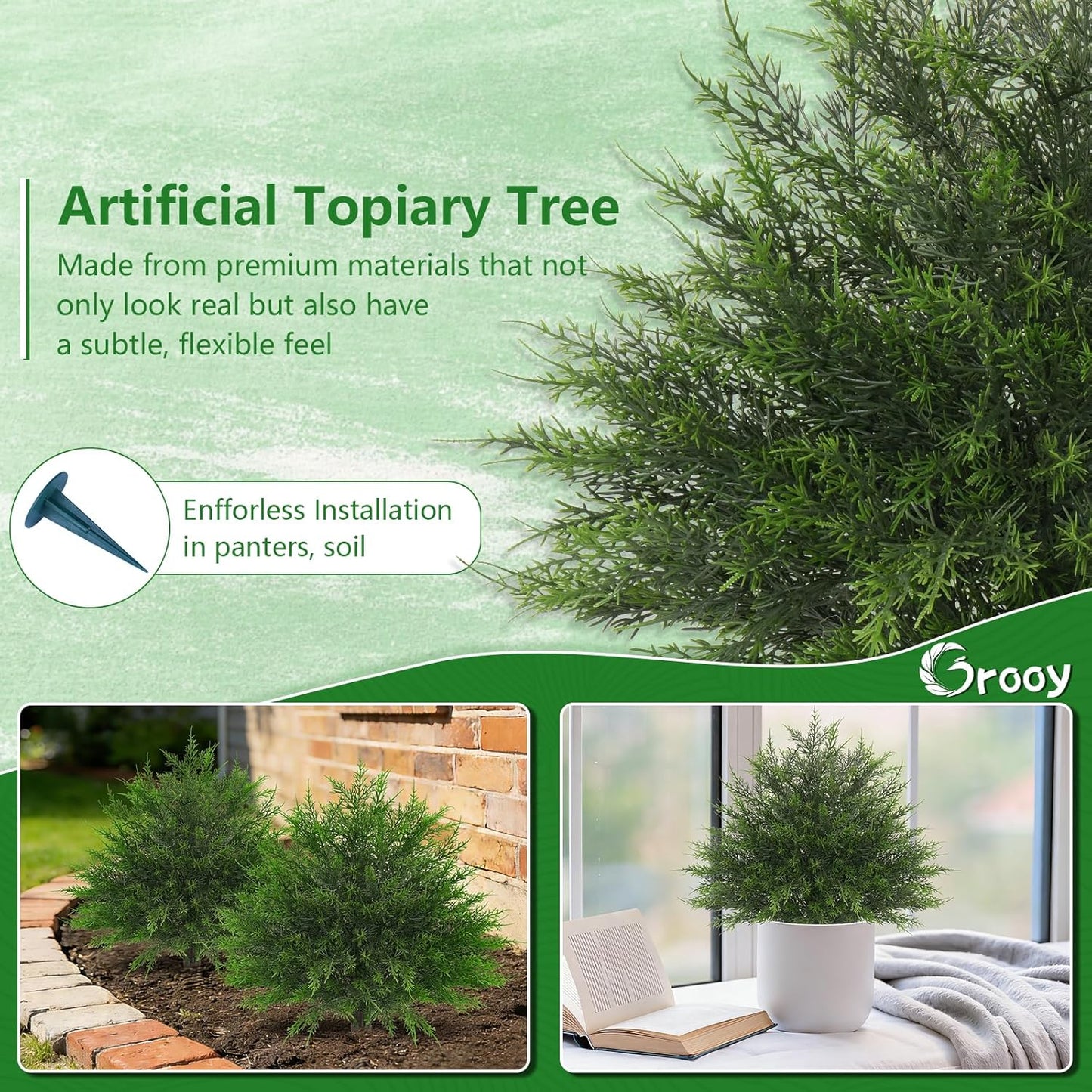 Grooy Fall 2 Pack 24 Inches Artificial Trees with Ground Spikes | Fake Camellia Bushes , Autumn Orange Flowers, UV-Resistant, PE Material, Garden Office Front Door Decor, Zero Maintenance