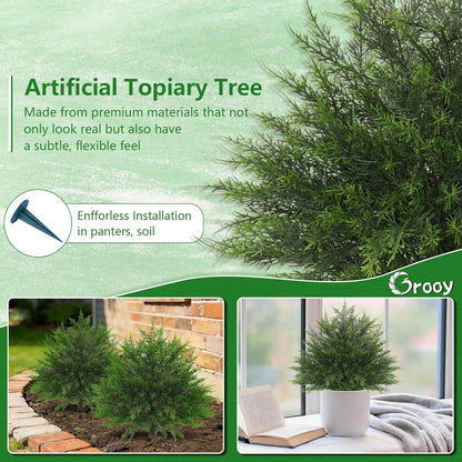 Grooy Fall 2 Pack 24 Inches Artificial Trees with Ground Spikes | Fake Camellia Bushes , Autumn Orange Flowers, UV-Resistant, PE Material, Garden Office Front Door Decor, Zero Maintenance