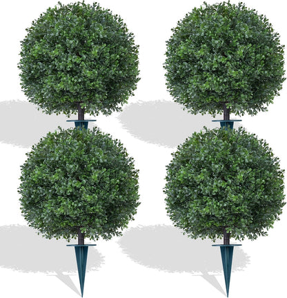 Grooy Fall 2 Pack 24 Inches Artificial Trees with Ground Spikes | Fake Camellia Bushes , Autumn Orange Flowers, UV-Resistant, PE Material, Garden Office Front Door Decor, Zero Maintenance