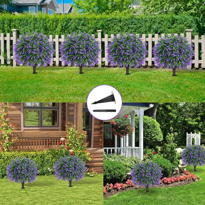 Grooy Fall 2 Pack 24 Inches Artificial Trees with Ground Spikes | Fake Camellia Bushes , Autumn Orange Flowers, UV-Resistant, PE Material, Garden Office Front Door Decor, Zero Maintenance