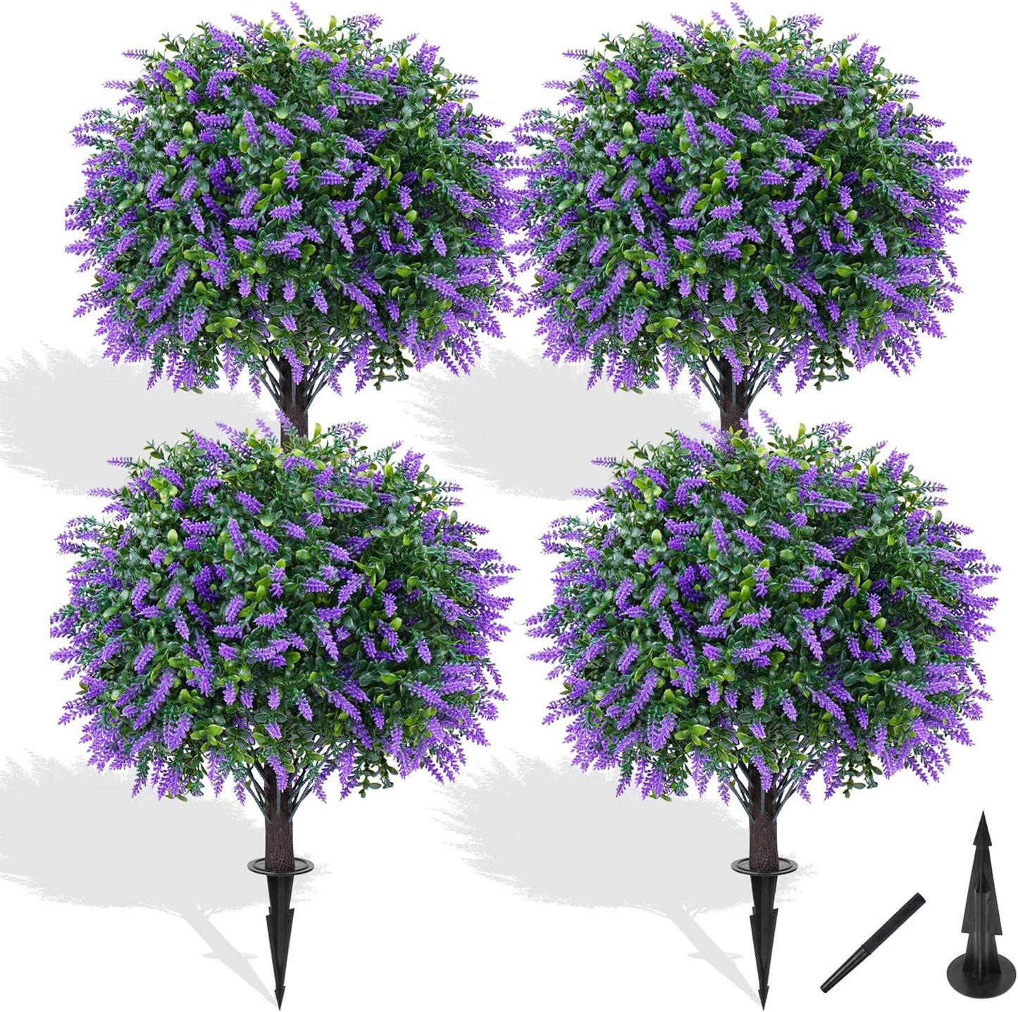 Grooy Fall 2 Pack 24 Inches Artificial Trees with Ground Spikes | Fake Camellia Bushes , Autumn Orange Flowers, UV-Resistant, PE Material, Garden Office Front Door Decor, Zero Maintenance