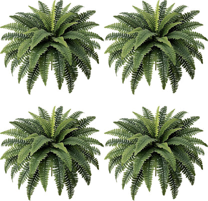Fake Ferns - Set of 2 Faux Boston Ferns Large Artificial Plants, 40 Leaves per Bouquet, 35 Inches Large Artificial Ferns for Outdoors/Indoor Home, Office, Garden Decoration