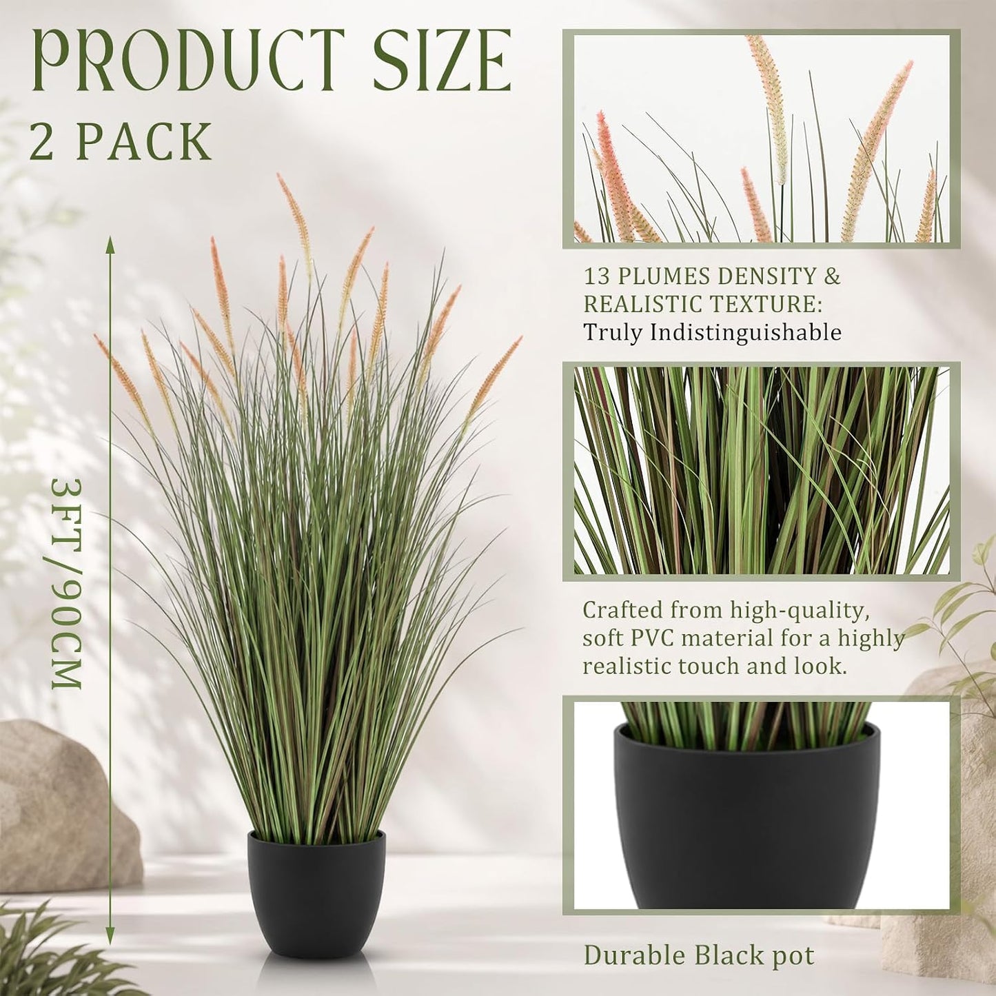 2 Pieces 4 ft Tall Artificial Grass Plants Fake Horsetail Reed Grass Plant with Green Spikes Potted Faux Greenery Floor Plants for Housewarming Gift House Garden Lobby Outdoor