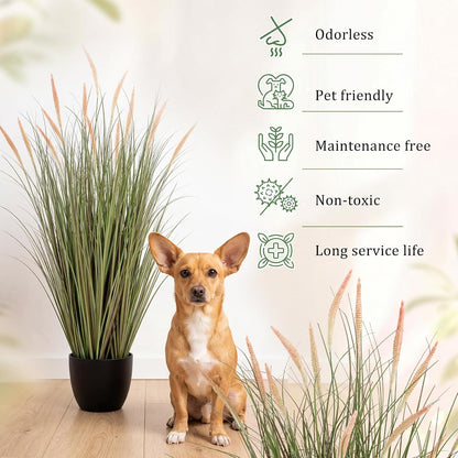 2 Pieces 4 ft Tall Artificial Grass Plants Fake Horsetail Reed Grass Plant with Green Spikes Potted Faux Greenery Floor Plants for Housewarming Gift House Garden Lobby Outdoor