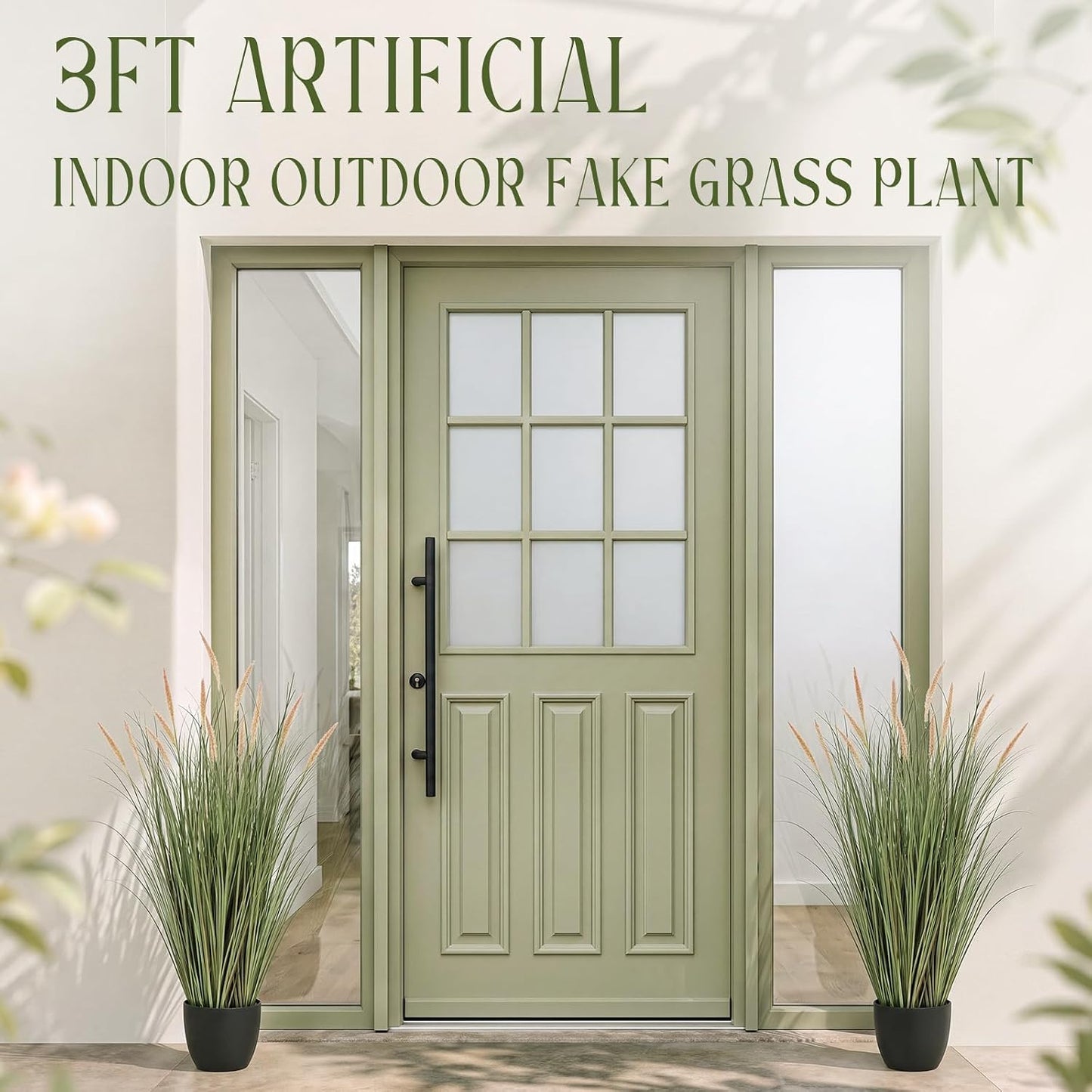 2 Pieces 4 ft Tall Artificial Grass Plants Fake Horsetail Reed Grass Plant with Green Spikes Potted Faux Greenery Floor Plants for Housewarming Gift House Garden Lobby Outdoor