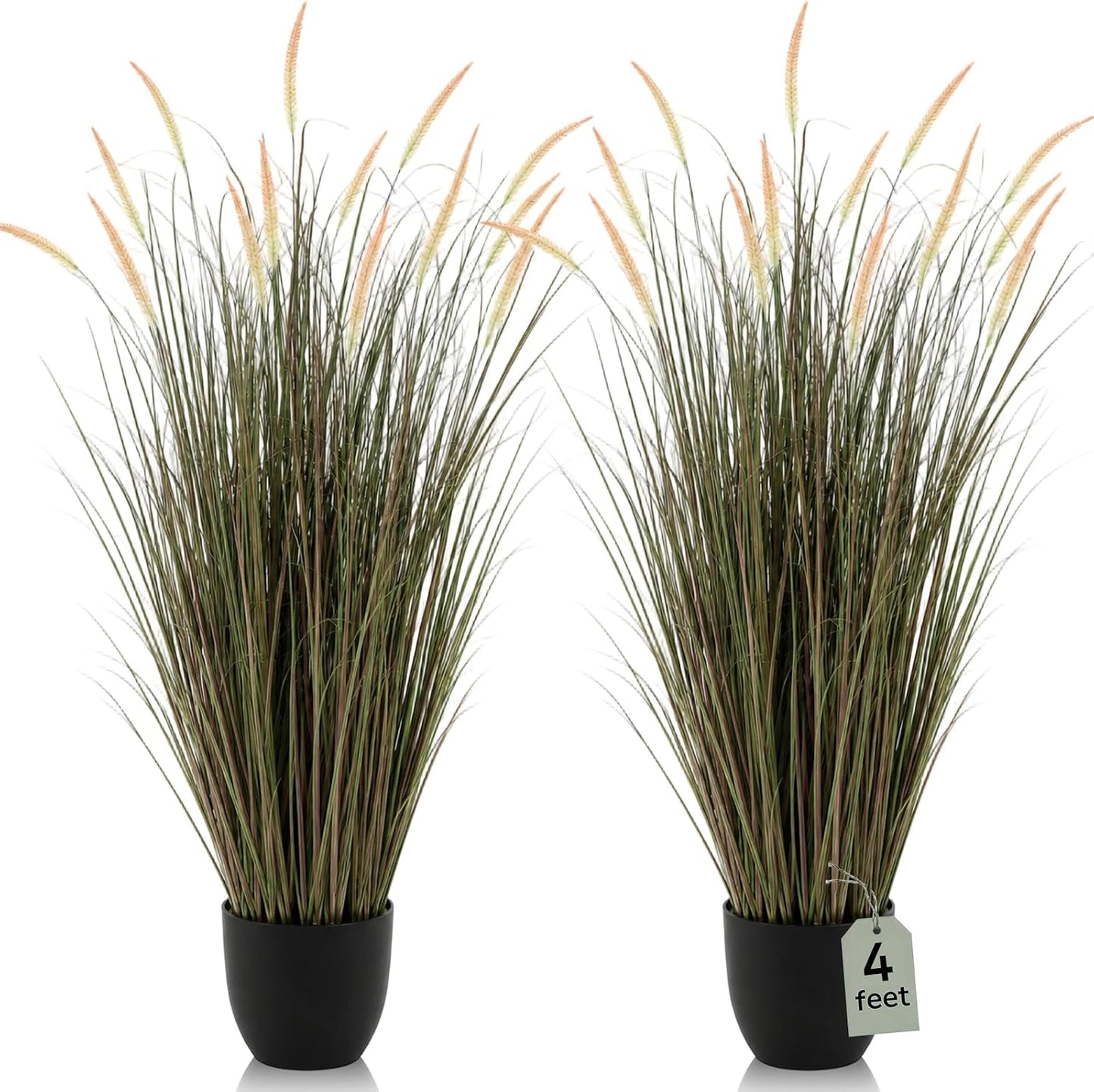 2 Pieces 4 ft Tall Artificial Grass Plants Fake Horsetail Reed Grass Plant with Green Spikes Potted Faux Greenery Floor Plants for Housewarming Gift House Garden Lobby Outdoor
