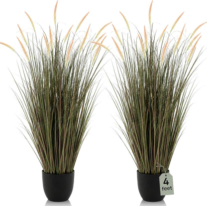 2 Pieces 4 ft Tall Artificial Grass Plants Fake Horsetail Reed Grass Plant with Green Spikes Potted Faux Greenery Floor Plants for Housewarming Gift House Garden Lobby Outdoor