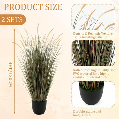 2 Pieces 4 ft Tall Artificial Grass Plants Fake Horsetail Reed Grass Plant with Green Spikes Potted Faux Greenery Floor Plants for Housewarming Gift House Garden Lobby Outdoor