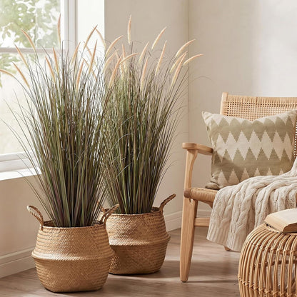 2 Pieces 4 ft Tall Artificial Grass Plants Fake Horsetail Reed Grass Plant with Green Spikes Potted Faux Greenery Floor Plants for Housewarming Gift House Garden Lobby Outdoor