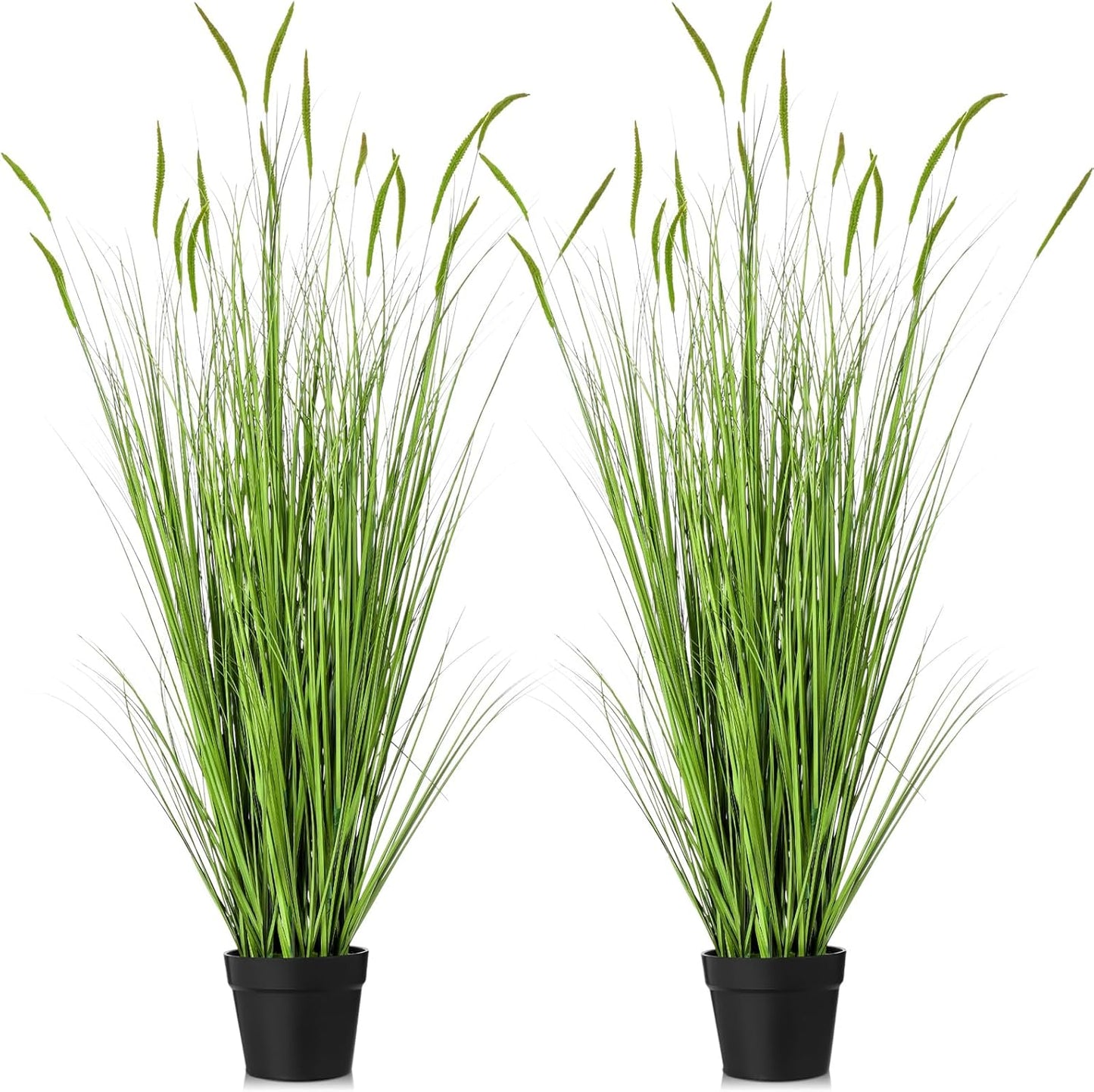2 Pieces 4 ft Tall Artificial Grass Plants Fake Horsetail Reed Grass Plant with Green Spikes Potted Faux Greenery Floor Plants for Housewarming Gift House Garden Lobby Outdoor