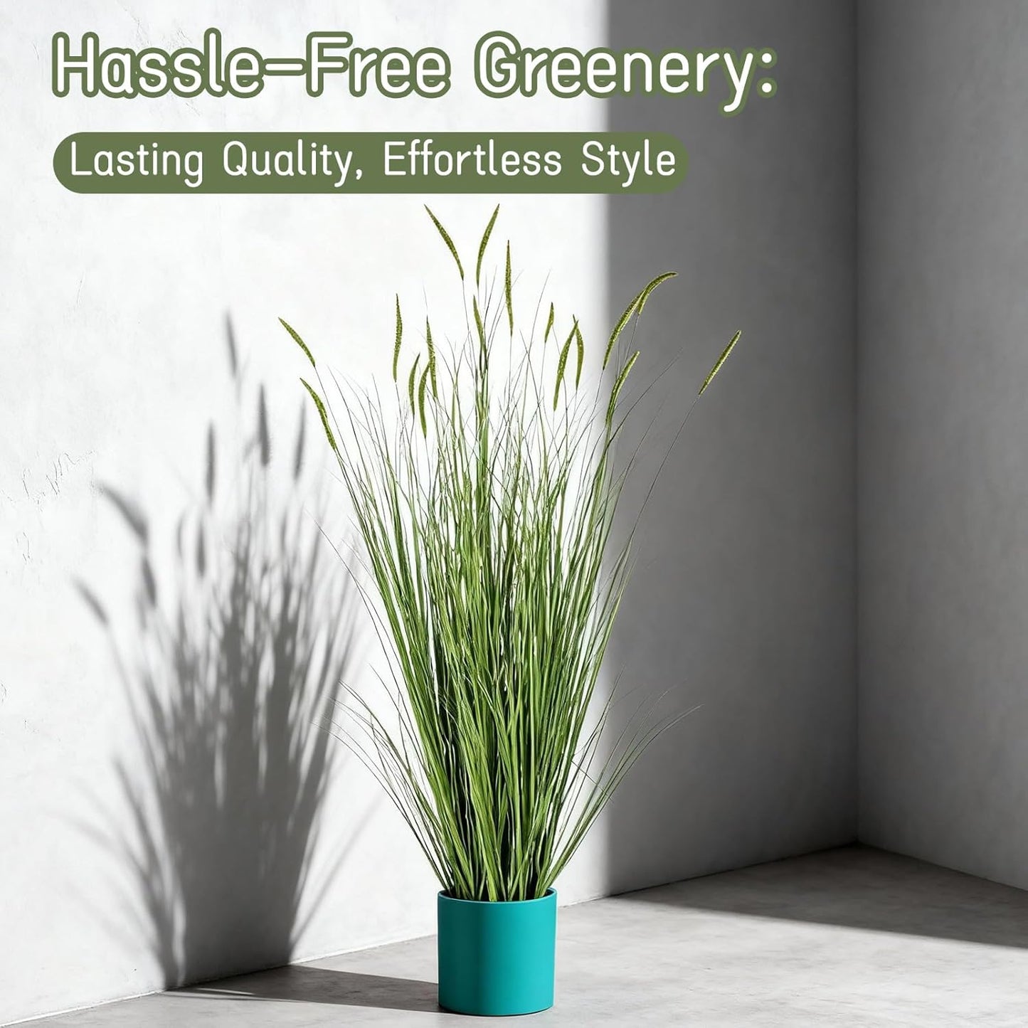 2 Pieces 4 ft Tall Artificial Grass Plants Fake Horsetail Reed Grass Plant with Green Spikes Potted Faux Greenery Floor Plants for Housewarming Gift House Garden Lobby Outdoor