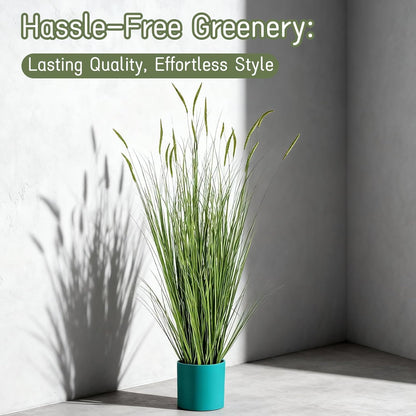 2 Pieces 4 ft Tall Artificial Grass Plants Fake Horsetail Reed Grass Plant with Green Spikes Potted Faux Greenery Floor Plants for Housewarming Gift House Garden Lobby Outdoor