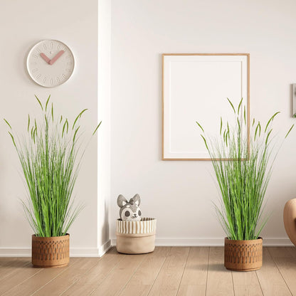 2 Pieces 4 ft Tall Artificial Grass Plants Fake Horsetail Reed Grass Plant with Green Spikes Potted Faux Greenery Floor Plants for Housewarming Gift House Garden Lobby Outdoor