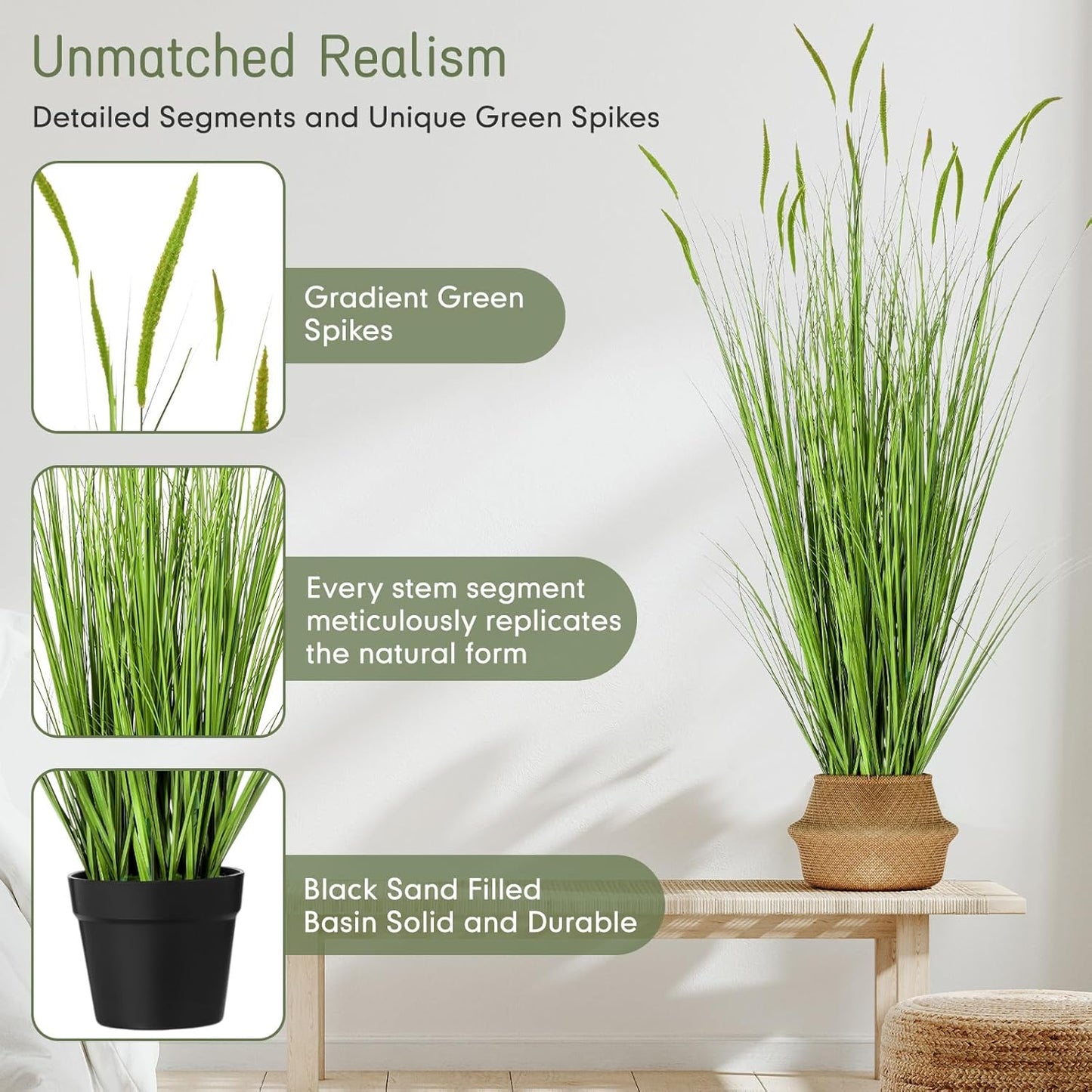 2 Pieces 4 ft Tall Artificial Grass Plants Fake Horsetail Reed Grass Plant with Green Spikes Potted Faux Greenery Floor Plants for Housewarming Gift House Garden Lobby Outdoor