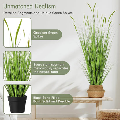 2 Pieces 4 ft Tall Artificial Grass Plants Fake Horsetail Reed Grass Plant with Green Spikes Potted Faux Greenery Floor Plants for Housewarming Gift House Garden Lobby Outdoor