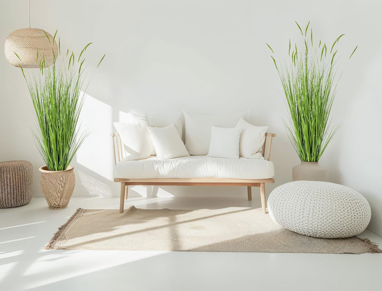 2 Pieces 4 ft Tall Artificial Grass Plants Fake Horsetail Reed Grass Plant with Green Spikes Potted Faux Greenery Floor Plants for Housewarming Gift House Garden Lobby Outdoor