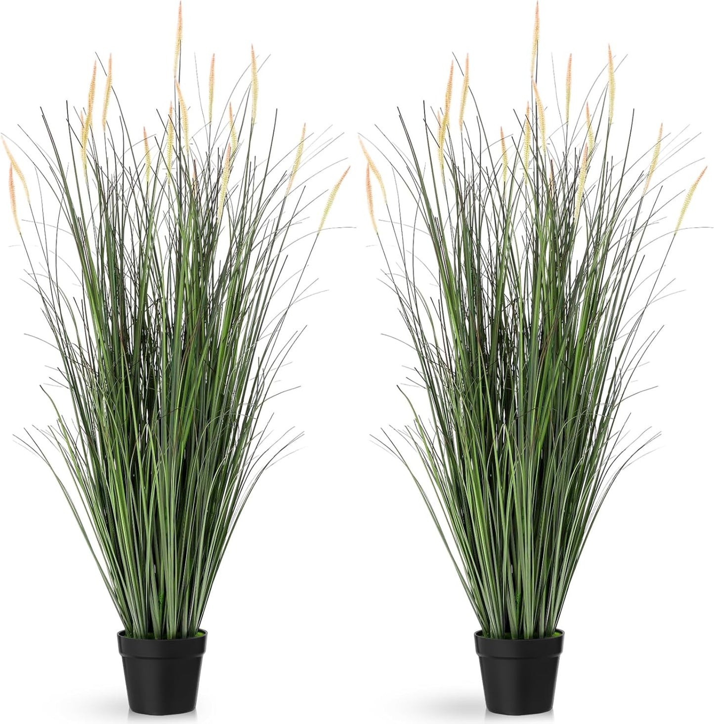 2 Pieces 4 ft Tall Artificial Grass Plants Fake Horsetail Reed Grass Plant with Green Spikes Potted Faux Greenery Floor Plants for Housewarming Gift House Garden Lobby Outdoor