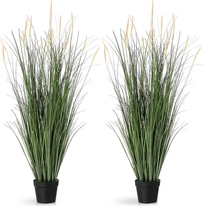 2 Pieces 4 ft Tall Artificial Grass Plants Fake Horsetail Reed Grass Plant with Green Spikes Potted Faux Greenery Floor Plants for Housewarming Gift House Garden Lobby Outdoor