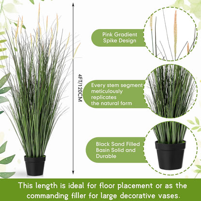 2 Pieces 4 ft Tall Artificial Grass Plants Fake Horsetail Reed Grass Plant with Green Spikes Potted Faux Greenery Floor Plants for Housewarming Gift House Garden Lobby Outdoor