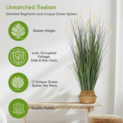 2 Pieces 4 ft Tall Artificial Grass Plants Fake Horsetail Reed Grass Plant with Green Spikes Potted Faux Greenery Floor Plants for Housewarming Gift House Garden Lobby Outdoor