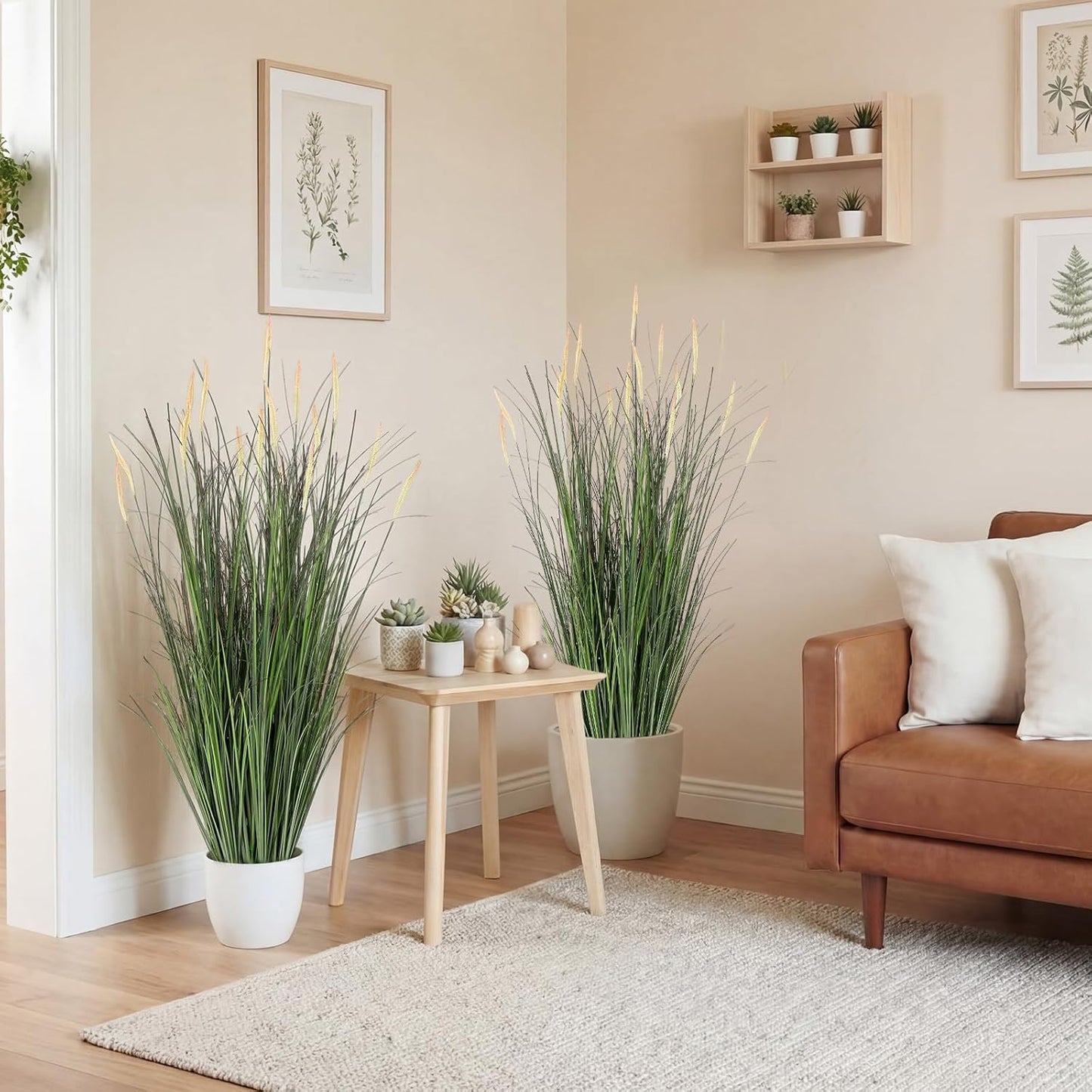 2 Pieces 4 ft Tall Artificial Grass Plants Fake Horsetail Reed Grass Plant with Green Spikes Potted Faux Greenery Floor Plants for Housewarming Gift House Garden Lobby Outdoor