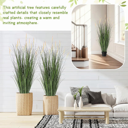2 Pieces 4 ft Tall Artificial Grass Plants Fake Horsetail Reed Grass Plant with Green Spikes Potted Faux Greenery Floor Plants for Housewarming Gift House Garden Lobby Outdoor