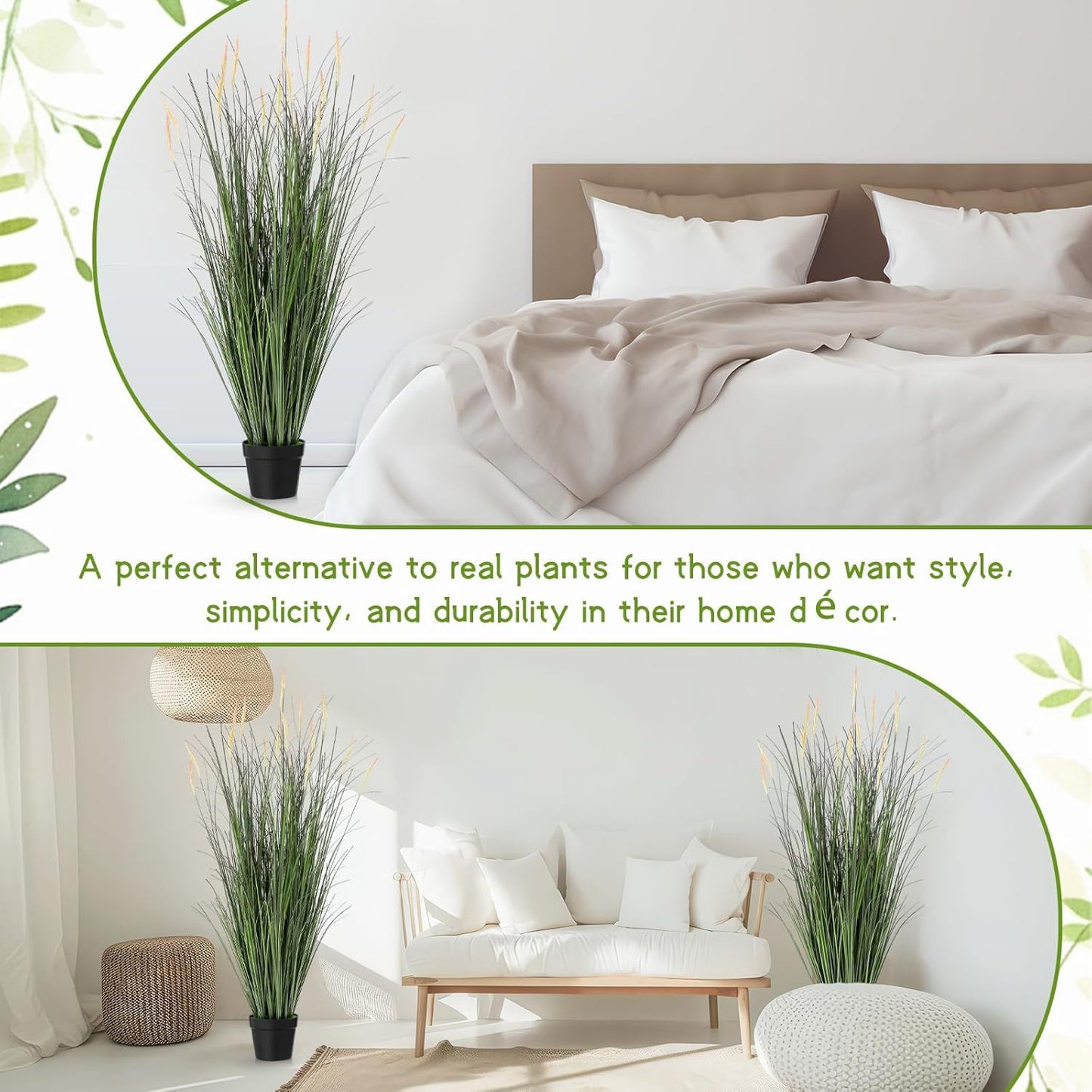 2 Pieces 4 ft Tall Artificial Grass Plants Fake Horsetail Reed Grass Plant with Green Spikes Potted Faux Greenery Floor Plants for Housewarming Gift House Garden Lobby Outdoor